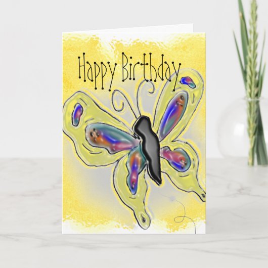 Butterfly Dimensional Yellow Birthday Kaart (Voorkant)