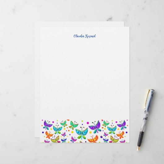 Butterfly Doodles Hand-Drawn Boho Natuur Briefhoofd (Voorkant / Achterkant in situ)