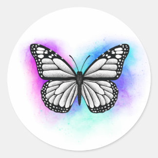 Butterfly dotwork, watercolor tattoo design ronde sticker