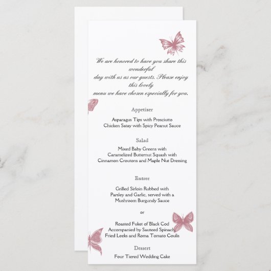 Butterfly Dreams: Dusty Roos Wedding Menu (Voorkant / Achterkant)