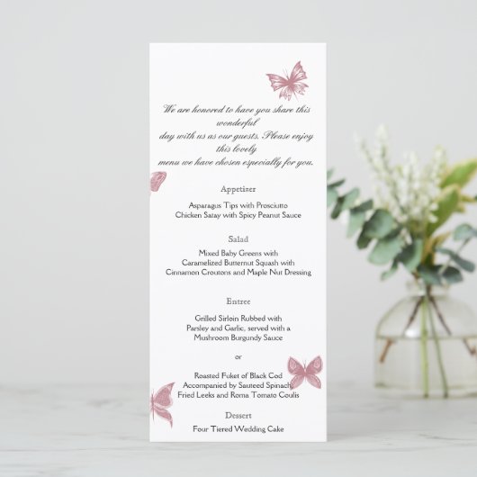 Butterfly Dreams: Dusty Roos Wedding Menu (Staand voorkant)