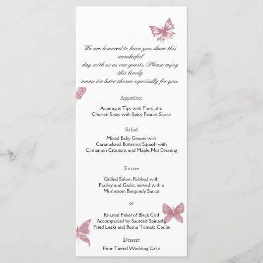 Butterfly Dreams: Dusty Roos Wedding Menu (Voorkant)