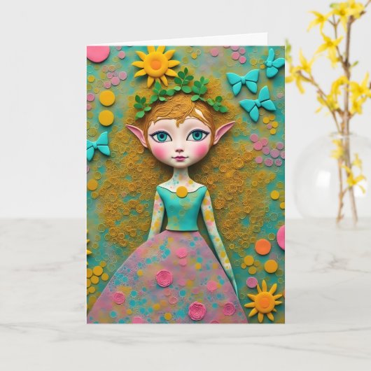 Butterfly Dreams Elf Alle gelegenheden Blank Binne Kaart (Gele Bloem)