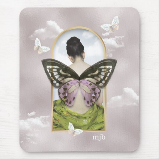 Butterfly Dreams Fantasy Collage met Monogram Muismat (Voorkant)