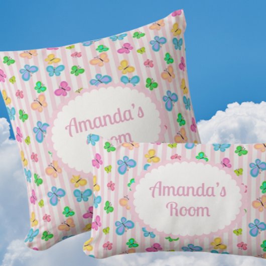 Butterfly Dreams Personalized Pink Stripe  Kussen