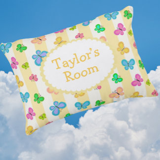 Butterfly Dreams Personalized Yellow White Stripe  Accent Kussen