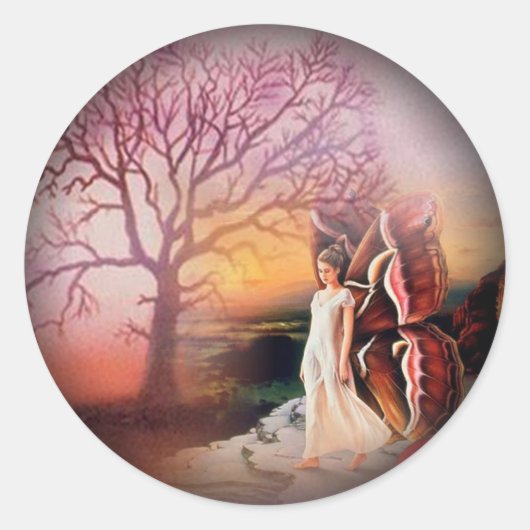 Butterfly Dreams Vervagen naar zwarte ronde Sticke Sticker (Voorkant)