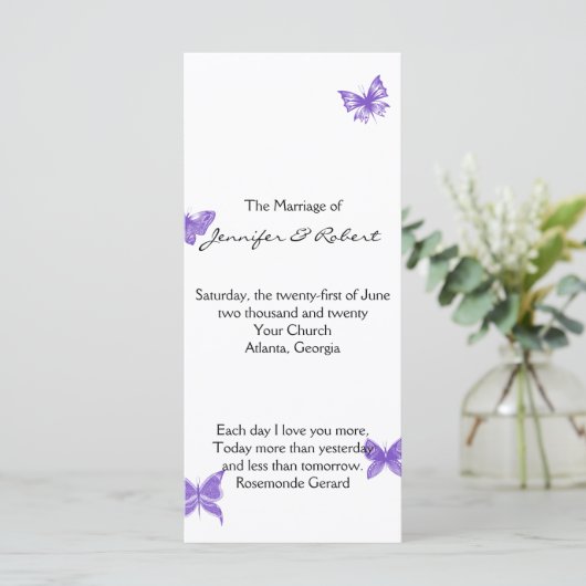 Butterfly Dreams: Violet Wedding Programma Programmakaart (Staand voorkant)