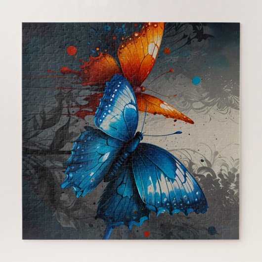 Butterfly Duo: Levendig Sinaasappel en blauw Legpuzzel (Horizontaal)