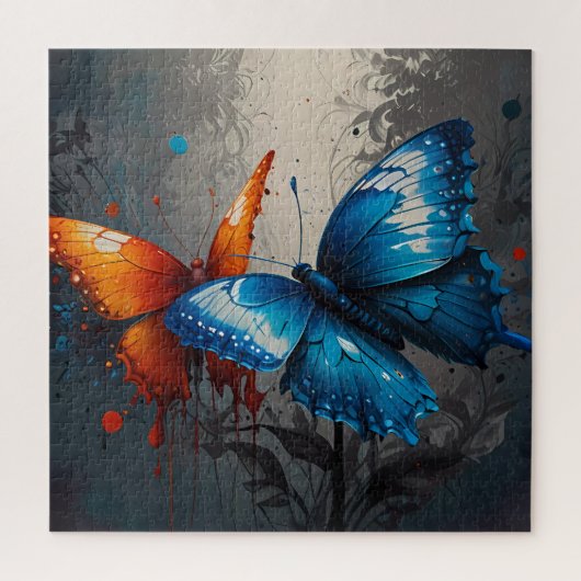 Butterfly Duo: Levendig Sinaasappel en blauw Legpuzzel (Verticaal)