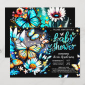 Butterfly Editable Blue Boy Baby shower Kaart (Voorkant / Achterkant)