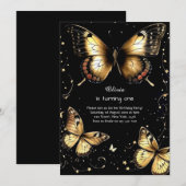 Butterfly eerste verjaardag uitnodiging (Voorkant / Achterkant)