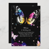 Butterfly eerste verjaardag uitnodiging (Voorkant / Achterkant)