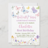 Butterfly Eerste Verjaardag Uitnodiging Wildflower (Voorkant)