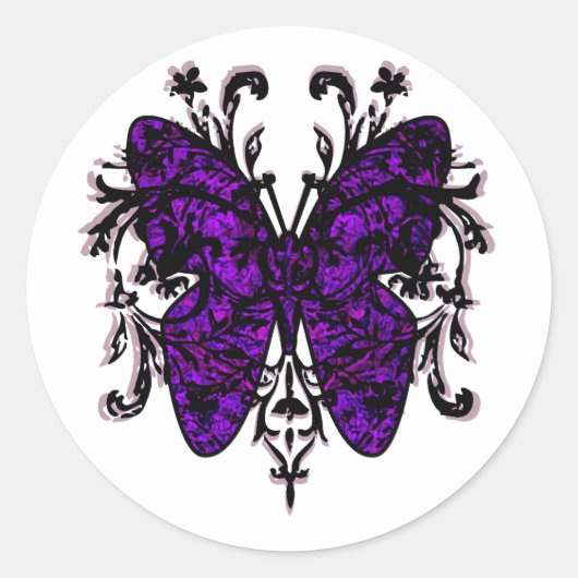 Butterfly-effect (paars) ronde sticker (Voorkant)