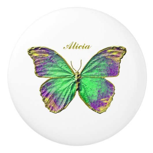 Butterfly Eigen naam Emerald Paarse Ceramic Knob. Keramische Knop (Voorkant)