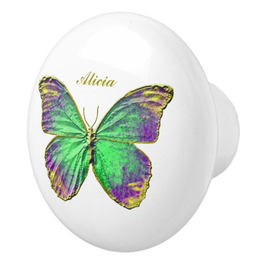 Butterfly Eigen naam Emerald Paarse Ceramic Knob. Keramische Knop (Rechts)