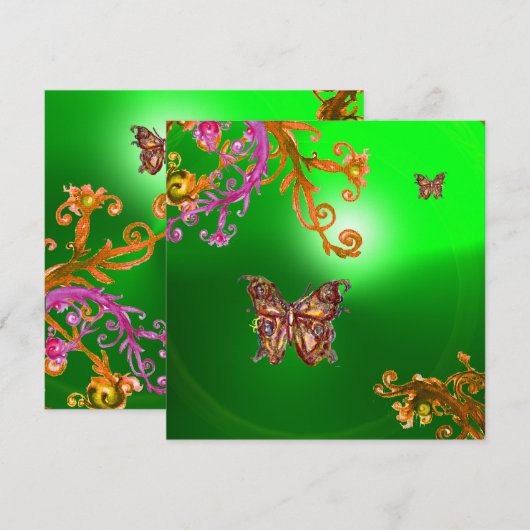 BUTTERFLY EMERALD GREEN, helderroze geel bruin Kaart (Voorkant / Achterkant)