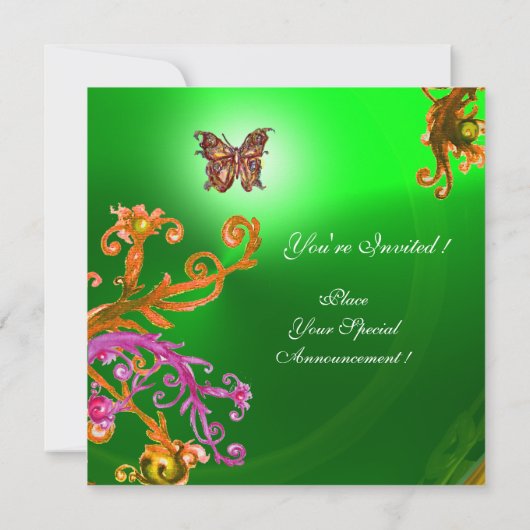 BUTTERFLY EMERALD GREEN, helderroze geel bruin Kaart (Achterkant)