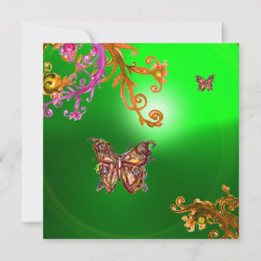 BUTTERFLY EMERALD GREEN, helderroze geel bruin Kaart (Voorkant)