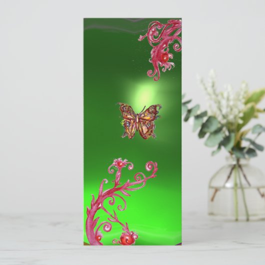 BUTTERFLY EMERALD, groen lichtrood roze violet Kaart (Staand voorkant)