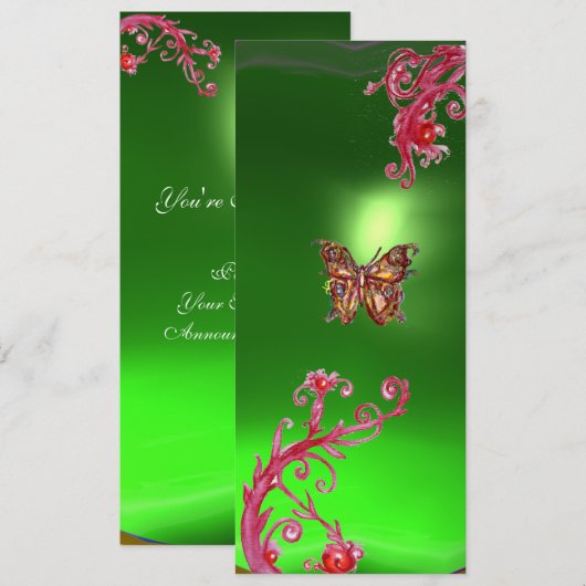 BUTTERFLY EMERALD, groen lichtrood roze violet Kaart (Voorkant / Achterkant)