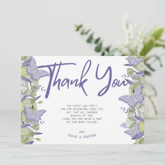 Butterfly en Bloemenmeisje Hartelijk dank Kaart (Staand voorkant)