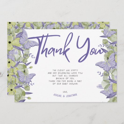 Butterfly en Bloemenmeisje Hartelijk dank Kaart (Voorkant / Achterkant)