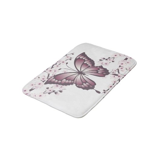 Butterfly en Cherry Blossom Mauve Badmat (Gekanteld)
