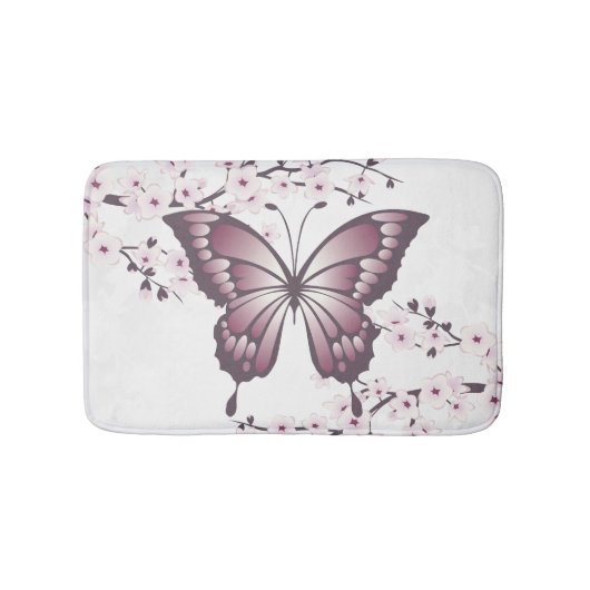 Butterfly en Cherry Blossom Mauve Badmat (Voorkant)