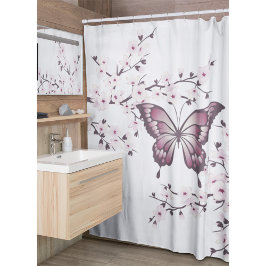 Butterfly en Cherry Blossom Mauve Douchegordijn