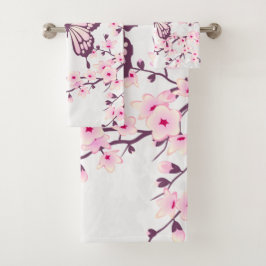 Butterfly en Cherry Blossom Pink White Bad Handdoek