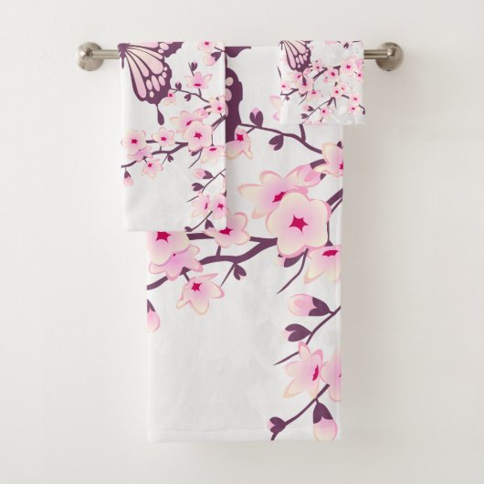 Butterfly en Cherry Blossom Pink White Bad Handdoek (Insitu)