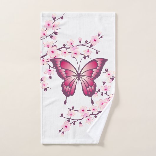 Butterfly en Cherry Blossom Pink White Bad Handdoek (Handdoek)