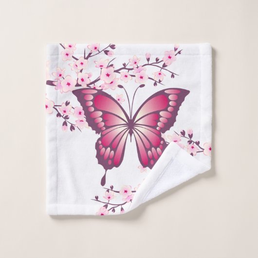 Butterfly en Cherry Blossom Pink White Bad Handdoek (Wasdoekje)