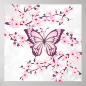 Butterfly en Cherry Blossom Pink White Poster (Voorkant)