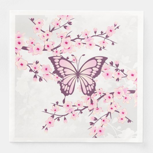 Butterfly en Cherry Blossom Pink White Servet (Voorkant)