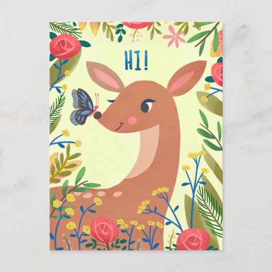 Butterfly en Deer Briefkaart (Voorkant)