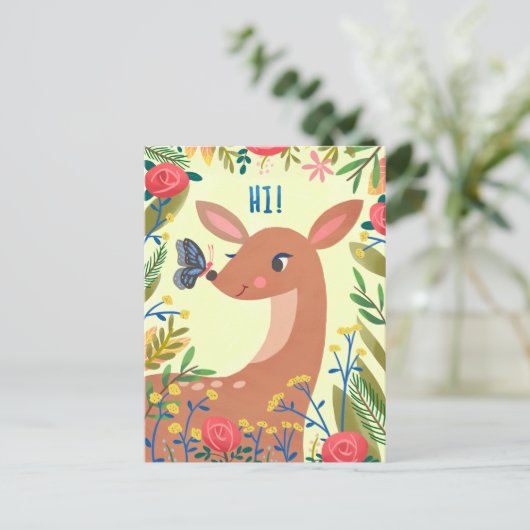 Butterfly en Deer Briefkaart (Staand voorkant)