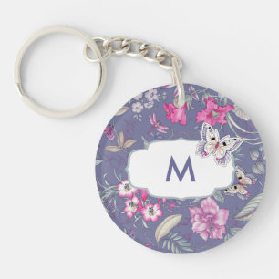 Butterfly en Flowers Custom Monogram Gift Sleutelhanger