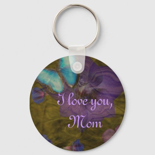 Butterfly en Flowers "I love you, mam" Sleutelhang Sleutelhanger (Voorkant)