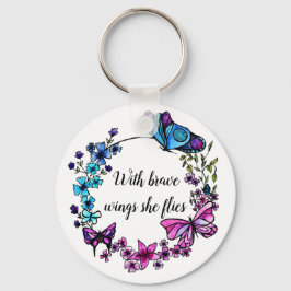 Butterfly en Flowers Wreatand and custom quote Sleutelhanger