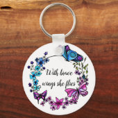 Butterfly en Flowers Wreatand and custom quote Sleutelhanger (Voorkant)
