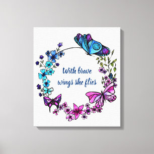 Butterfly en Flowers Wreatand and quote Canvas Afdruk