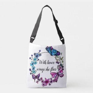 Butterfly en Flowers Wreatcustom quote of name Crossbody Tas