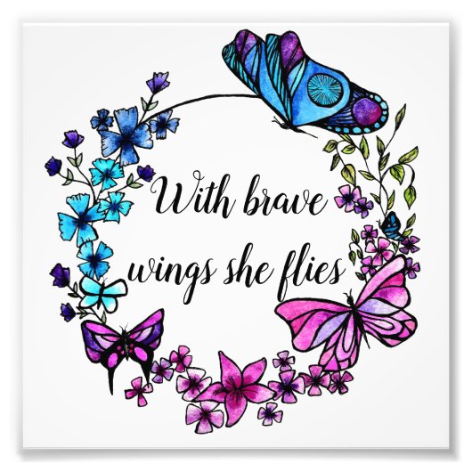 Butterfly en Flowers Wreatcustom quote of name Foto Afdruk (Voorkant)