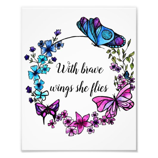 Butterfly en Flowers Wreatcustom quote of name Foto Afdruk (Voorkant)