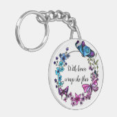 Butterfly en Flowers Wreatcustom quote of name Sleutelhanger (Voorkant Links)