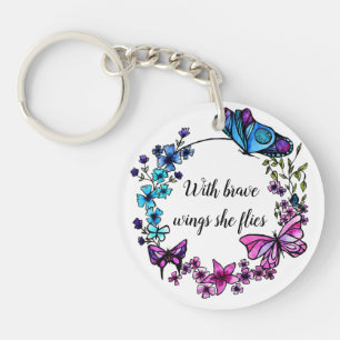 Butterfly en Flowers Wreatcustom quote of name Sleutelhanger