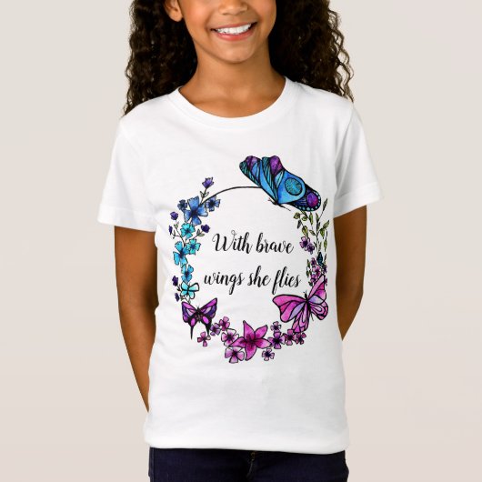 Butterfly en Flowers Wreatcustom quote of name T-shirt (Voorkant)